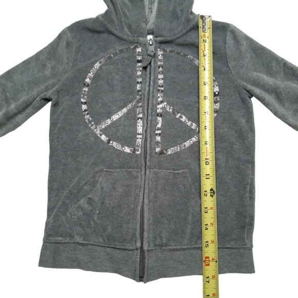 Circo Hoodie Girls Small 6 Gray Full Zip Up Fleece Peace Sign Pockets - Picture 6 of 14